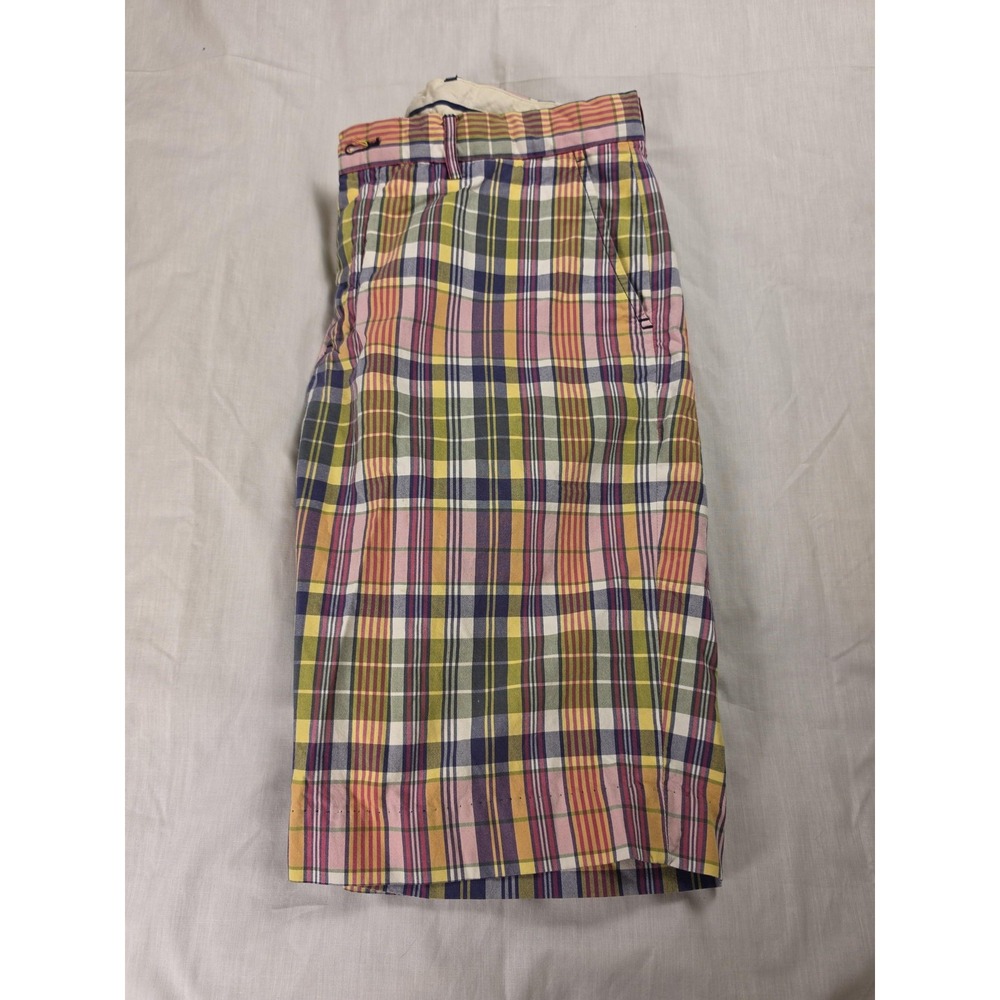 Polo Ralph Lauren Shorts Mens 34 Multicolor Plaid Pleated Chino Lined Preppy
